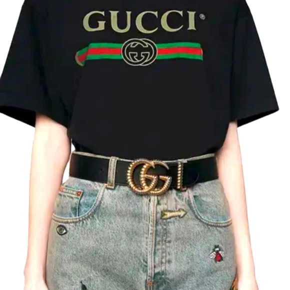 Gucci Torchon Double G Buckle Black Leather Belt Size 80-32 - Picture 2 of 8